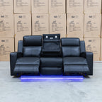 The Xanadu Three Seater Dual Motor Electric Recliner Lounge - Black Leather available to purchase from Warehouse Furniture Clearance at our next sale event.