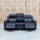 The Xanadu Three Seater Dual Motor Electric Recliner Lounge - Black Leather available to purchase from Warehouse Furniture Clearance at our next sale event.
