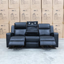 The Xanadu Three Seater Dual Motor Electric Recliner Lounge - Black Leather available to purchase from Warehouse Furniture Clearance at our next sale event.