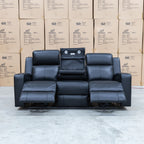 The Xanadu Three Seater Dual Motor Electric Recliner Lounge - Black Leather available to purchase from Warehouse Furniture Clearance at our next sale event.