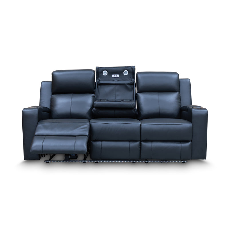 The Xanadu Three Seater Dual Motor Electric Recliner Lounge - Black Leather available to purchase from Warehouse Furniture Clearance at our next sale event.