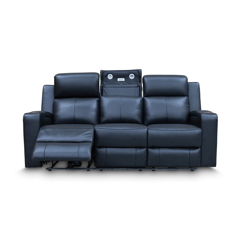 The Xanadu Three Seater Dual Motor Electric Recliner Lounge - Black Leather - Available After 6th November available to purchase from Warehouse Furniture Clearance at our next sale event.