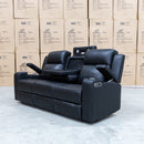 The Xanadu Three Seater Dual Motor Electric Recliner Lounge - Black Leather available to purchase from Warehouse Furniture Clearance at our next sale event.