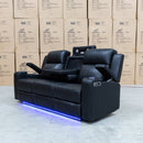 The Xanadu Three Seater Dual Motor Electric Recliner Lounge - Black Leather - Available After 6th November available to purchase from Warehouse Furniture Clearance at our next sale event.