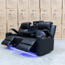The Xanadu Three Seater Dual Motor Electric Recliner Lounge - Black Leather - Available After 6th November available to purchase from Warehouse Furniture Clearance at our next sale event.