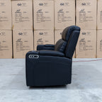 The Xanadu Three Seater Dual Motor Electric Recliner Lounge - Black Leather available to purchase from Warehouse Furniture Clearance at our next sale event.