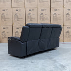 The Xanadu Three Seater Dual Motor Electric Recliner Lounge - Black Leather - Available After 6th November available to purchase from Warehouse Furniture Clearance at our next sale event.