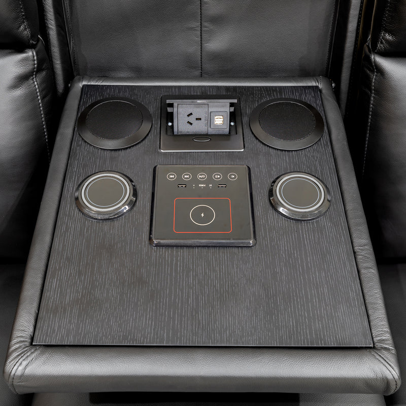 The Xanadu Three Seater Dual Motor Electric Recliner Lounge - Black Leather - Available After 6th November available to purchase from Warehouse Furniture Clearance at our next sale event.
