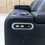 The Xanadu Three Seater Dual Motor Electric Recliner Lounge - Black Leather - Available After 6th November available to purchase from Warehouse Furniture Clearance at our next sale event.