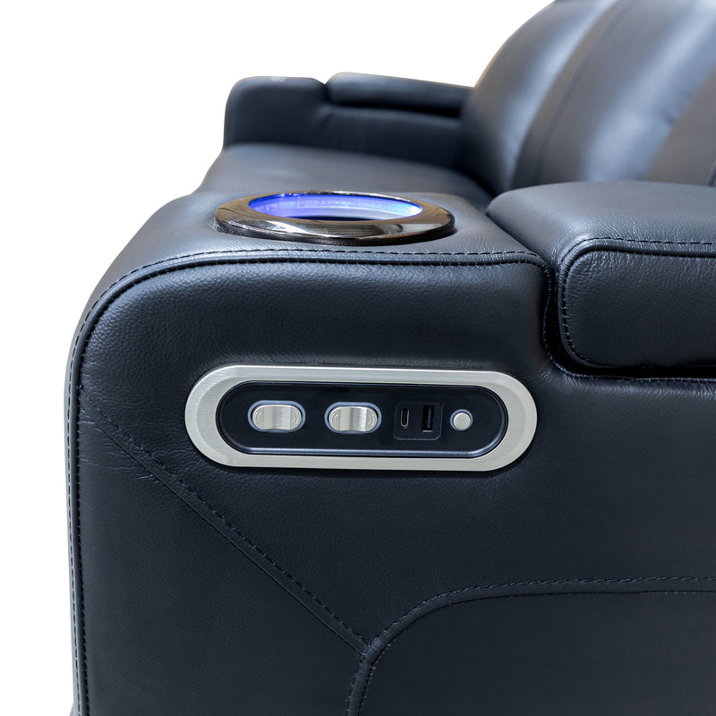 The Xanadu Three Seater Dual Motor Electric Recliner Lounge - Black Leather - Available After 6th November available to purchase from Warehouse Furniture Clearance at our next sale event.