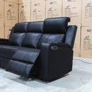 The Xanadu Three Seater Dual Motor Electric Recliner Lounge - Black Leather - Available After 6th November available to purchase from Warehouse Furniture Clearance at our next sale event.
