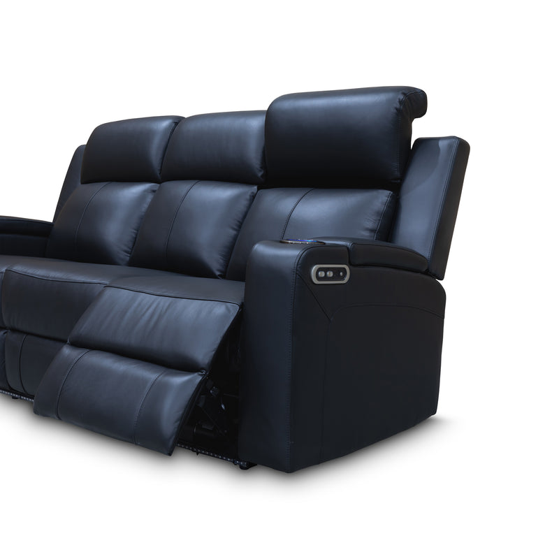 The Xanadu Three Seater Dual Motor Electric Recliner Lounge - Black Leather - Available After 6th November available to purchase from Warehouse Furniture Clearance at our next sale event.