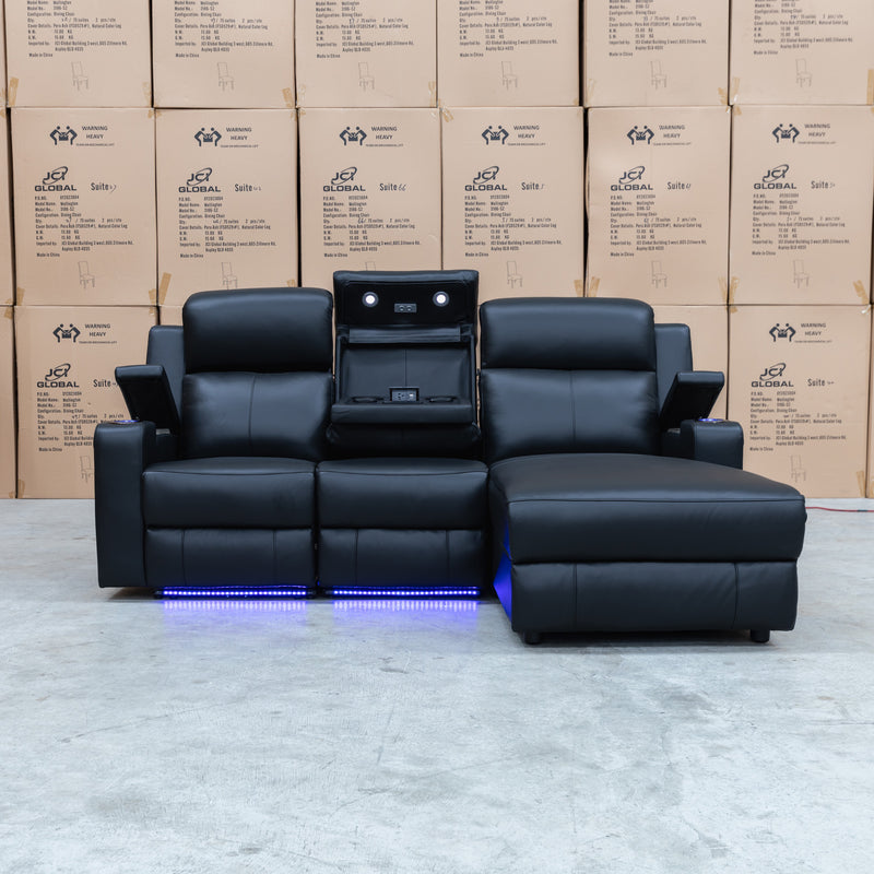 The Xanadu Dual Motor Electric Chaise Lounge - Black Leather available to purchase from Warehouse Furniture Clearance at our next sale event.