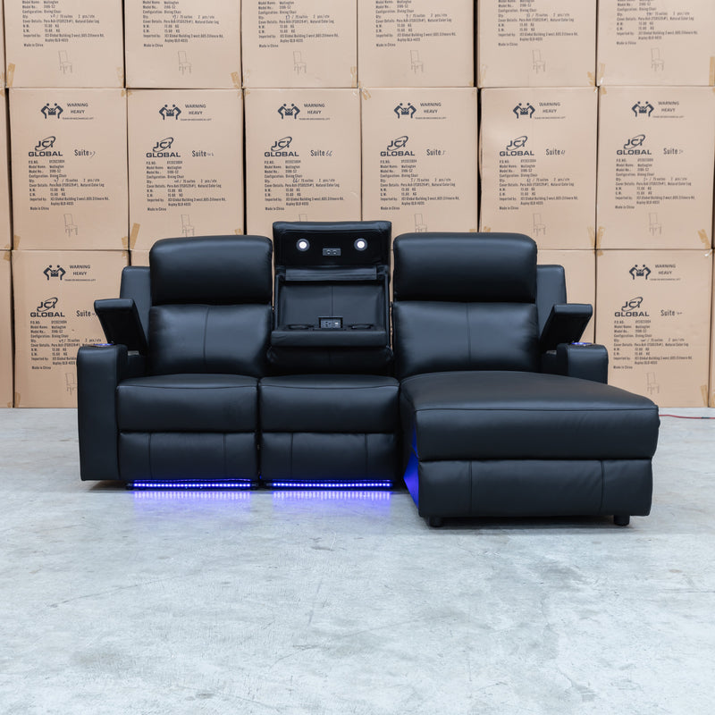 The Xanadu Dual Motor Electric Chaise Lounge - Black Leather available to purchase from Warehouse Furniture Clearance at our next sale event.