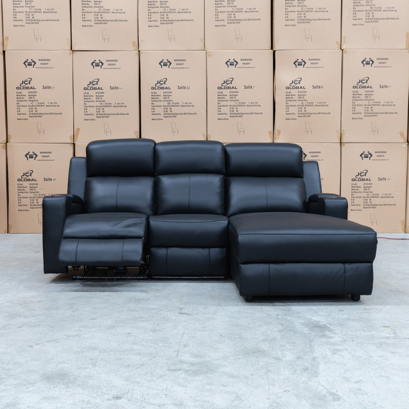 The Xanadu Dual Motor Electric Chaise Lounge - Black Leather available to purchase from Warehouse Furniture Clearance at our next sale event.