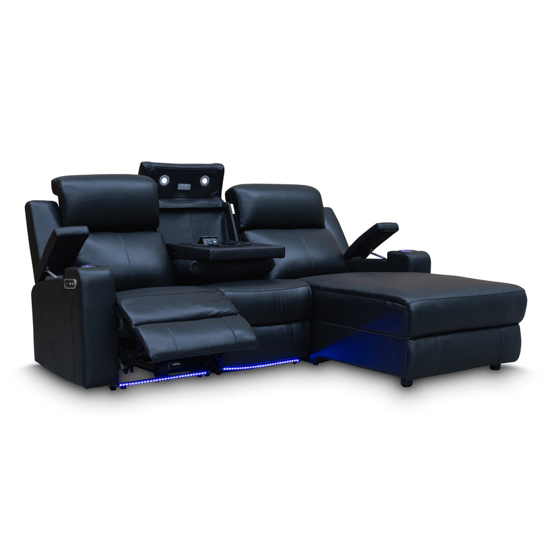 The Xanadu Dual Motor Electric Chaise Lounge - Black Leather available to purchase from Warehouse Furniture Clearance at our next sale event.