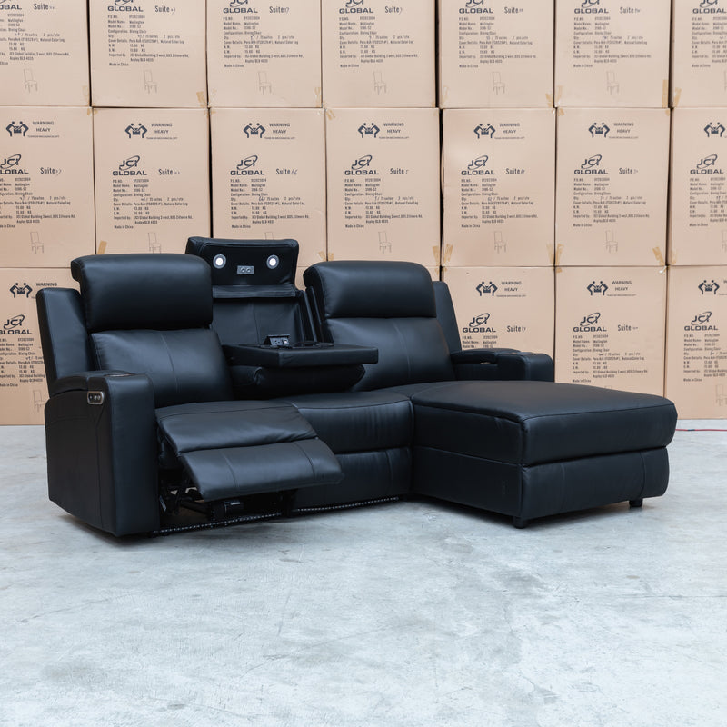 The Xanadu Dual Motor Electric Chaise Lounge - Black Leather available to purchase from Warehouse Furniture Clearance at our next sale event.