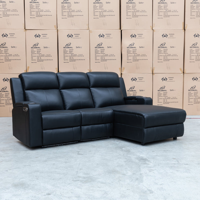 The Xanadu Dual Motor Electric Chaise Lounge - Black Leather available to purchase from Warehouse Furniture Clearance at our next sale event.