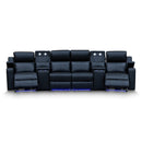 The Xanadu 4 Recliner Dual Motor Electric Theatre Lounge - Black Leather - Available After 6th November available to purchase from Warehouse Furniture Clearance at our next sale event.