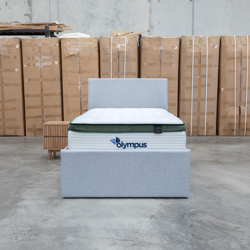 The York King Single Fabric Trundle Bed - Grey (Reversible Trundle)