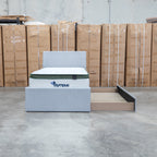 The York King Single Fabric Trundle Bed - Grey (Reversible Trundle) available to purchase from Warehouse Furniture Clearance at our next sale event.