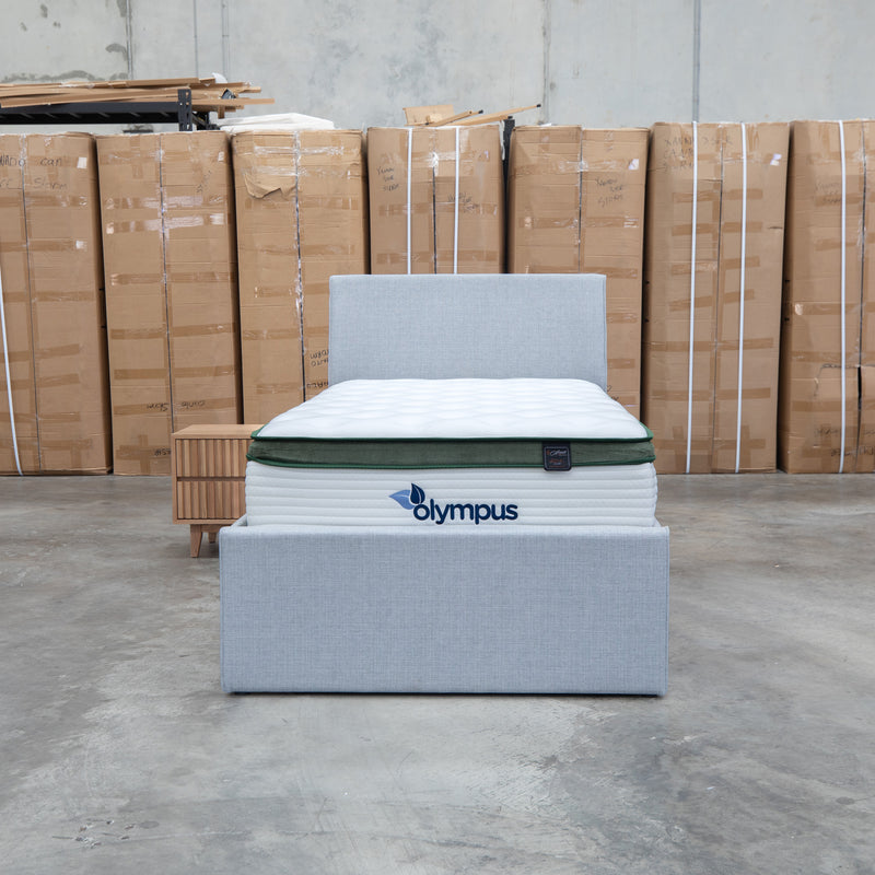 The York King Single Fabric Trundle Bed - Grey (Reversible Trundle)