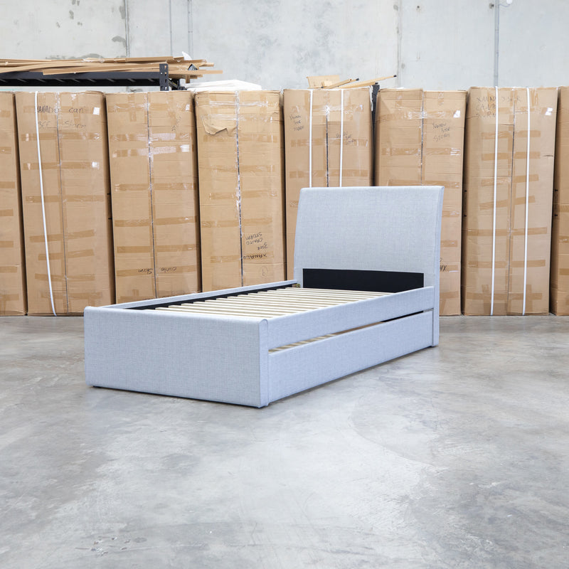 The York King Single Fabric Trundle Bed - Grey (Reversible Trundle)