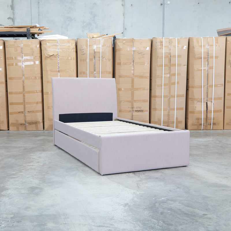 The York King Single Fabric Trundle Bed - Pink (Reversible Trundle)