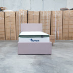 The York King Single Fabric Trundle Bed - Pink (Reversible Trundle) available to purchase from Warehouse Furniture Clearance at our next sale event.
