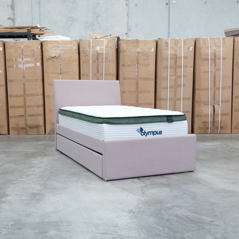The York King Single Fabric Trundle Bed - Pink (Reversible Trundle)