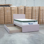 The York King Single Fabric Trundle Bed - Pink (Reversible Trundle) available to purchase from Warehouse Furniture Clearance at our next sale event.