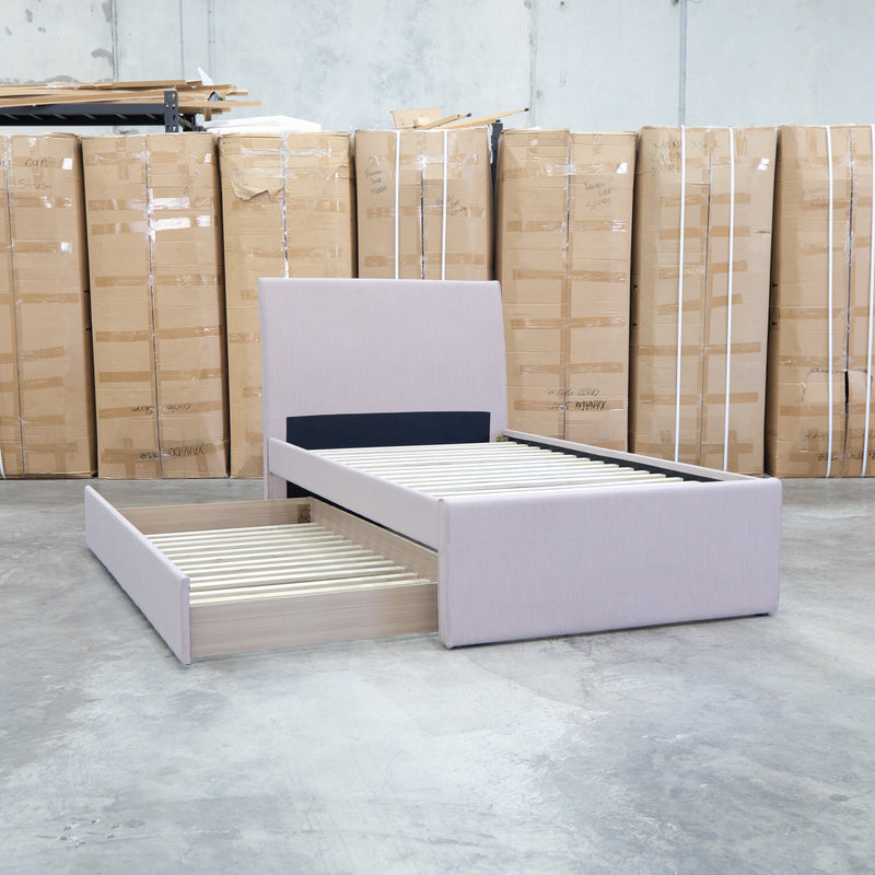 The York King Single Fabric Trundle Bed - Pink (Reversible Trundle)