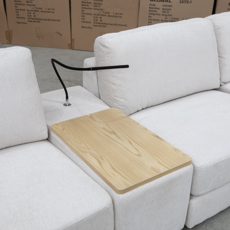 The Zenith Modular Reversible Chaise Lounge With Bookshelf - Oat White available to purchase from Warehouse Furniture Clearance at our next sale event.