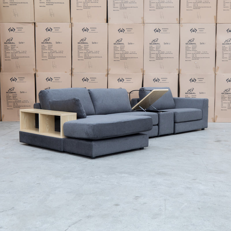 The Zenith Modular Reversible Chaise Lounge With Bookshelf - Shadow available to purchase from Warehouse Furniture Clearance at our next sale event.