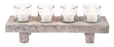 The 4Pc Glass Candle Holder on Ceramic Base - Raw Natural - CF162RN - Available In-Store Only available to purchase from Warehouse Furniture Clearance at our next sale event.