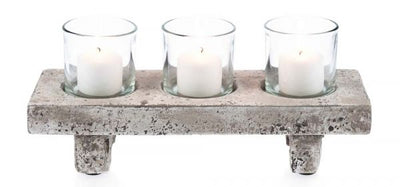 The 3Pc Glass Candle Holder on Ceramic Base - Raw Natural - CF163RN - Available In-Store Only available to purchase from Warehouse Furniture Clearance at our next sale event.