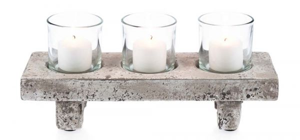 The 3Pc Glass Candle Holder on Ceramic Base - Raw Natural - CF163RN - Available In-Store Only available to purchase from Warehouse Furniture Clearance at our next sale event.