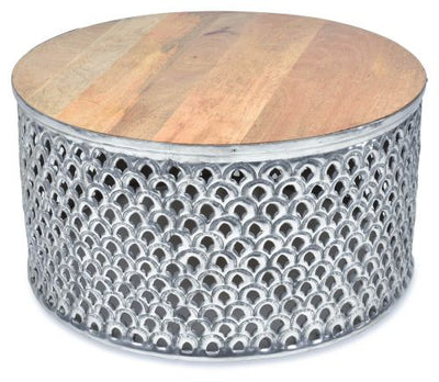 The Morrocan Aluminium Coffee Table - Aluminium/Mango Wood - FE40 - Available In-Store Only available to purchase from Warehouse Furniture Clearance at our next sale event.