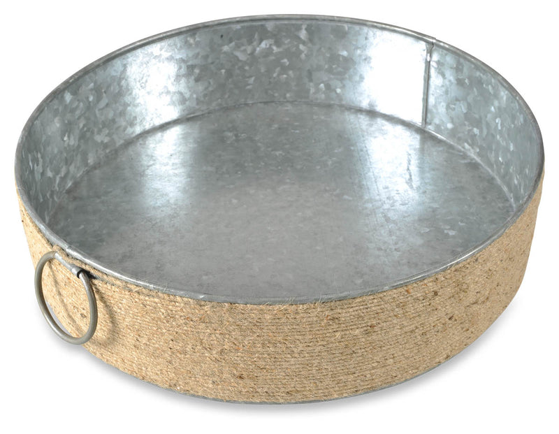 The Byron Round Iron Tray withJute - Silver/Natrural - GF74 - Available In-Store Only available to purchase from Warehouse Furniture Clearance at our next sale event.