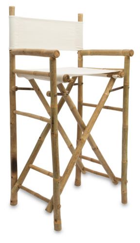 The Bamboo Bar Stool Directors Chair with white canvas - White/Natural - KL08 - Available In-Store Only available to purchase from Warehouse Furniture Clearance at our next sale event.