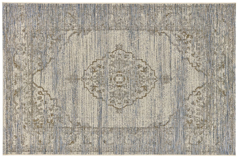 The St Tropez Indoor/Outdoor Polypropylene Jaipur Medallion Rug - Cream/Blue - MC15-8 - Available In-Store Only available to purchase from Warehouse Furniture Clearance at our next sale event.