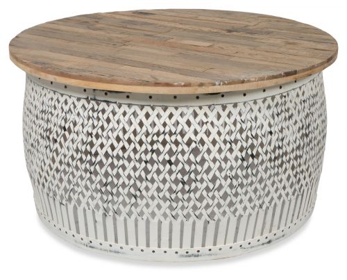 The Vintage Round Distressed Wood and Iron Coffee Table - White - SA01 - Available In-Store Only available to purchase from Warehouse Furniture Clearance at our next sale event.