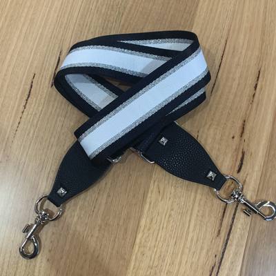 The Black, Silver & White Stripe - Bag Strap - Silver Hardware available to purchase from Warehouse Furniture Clearance at our next sale event.