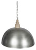 The Large Iron Pendant Light with Wood Top - Antique Silver/White Wash - VE42 - Available In-Store Only