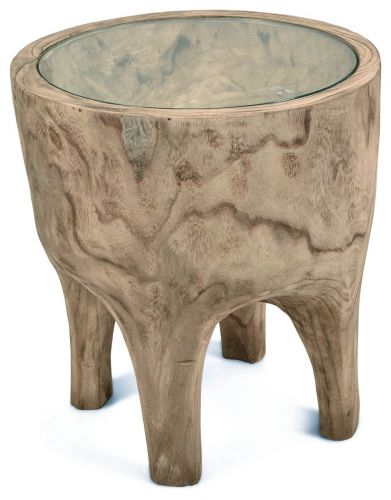 The Jimbaran Wood Side Table with Glass Top - Natural - ZW68 - Available In-Store Only available to purchase from Warehouse Furniture Clearance at our next sale event.