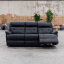 The Bondi Electric Three Seat Recliner Lounge - Black Leather available to purchase from Warehouse Furniture Clearance at our next sale event.