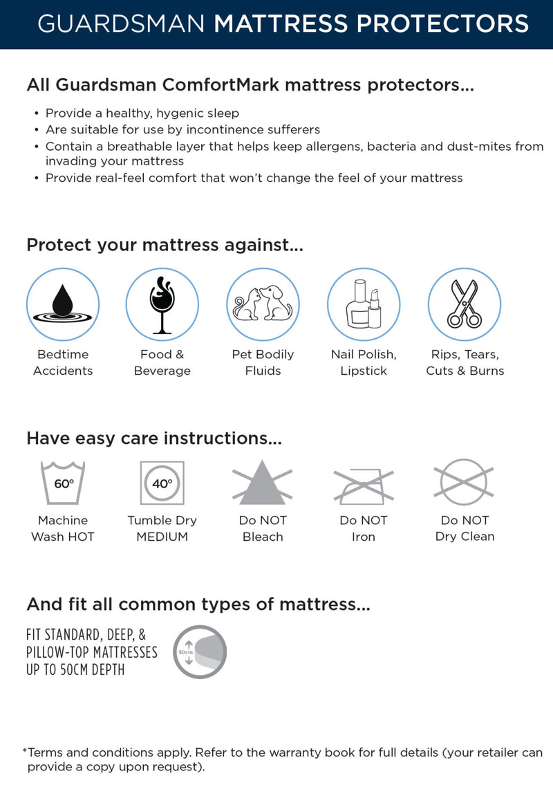 The Guardsman ComfortMark II Mattress Protector - 5 Year Warranty - Single available to purchase from Warehouse Furniture Clearance at our next sale event.