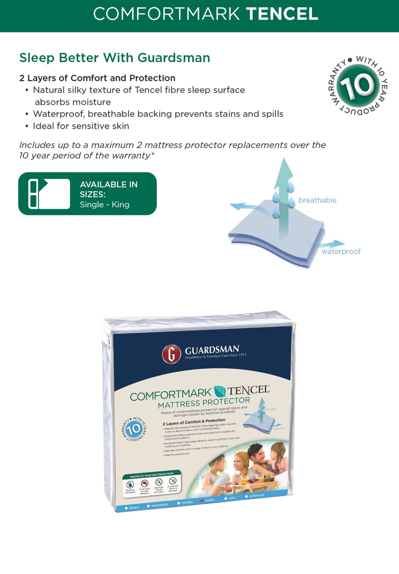 The Guardsman ComfortMark Tencel Mattress Protector - 10 Year Warranty - King available to purchase from Warehouse Furniture Clearance at our next sale event.