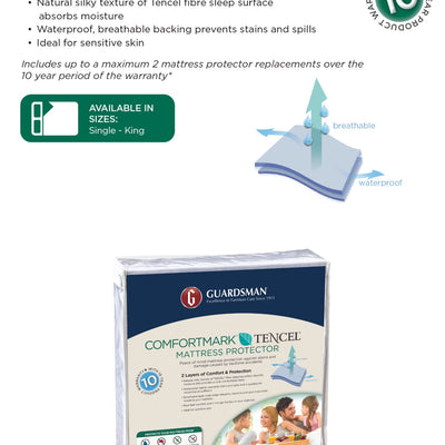 The Guardsman ComfortMark Tencel Mattress Protector - 10 Year Warranty - Queen available to purchase from Warehouse Furniture Clearance at our next sale event.