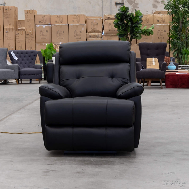 The Bondi Single Electric Recliner - Black Leather available to purchase from Warehouse Furniture Clearance at our next sale event.